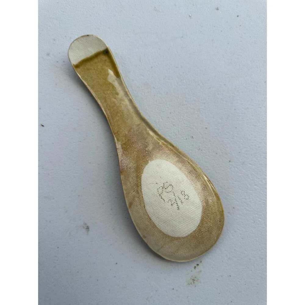 Handcrafted Aloha Tropical Engraved Ceramic Pottery Eclectic Spoon Rest